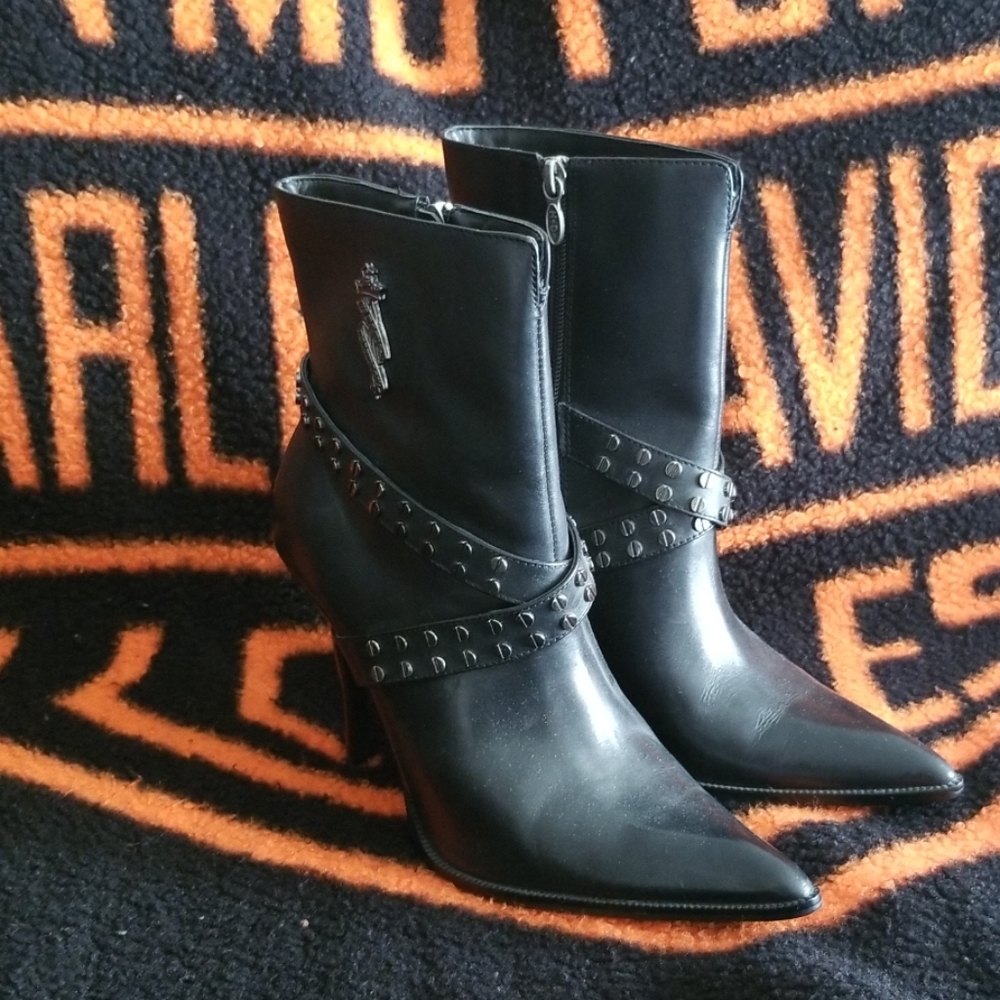 Harley Davidson Black Stiletto Ankle Boots, Cancun